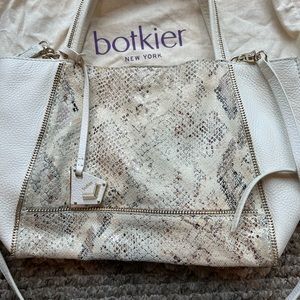 Botkier Cream Leather and Snakeskin Panel satchel handbag with gold hardware